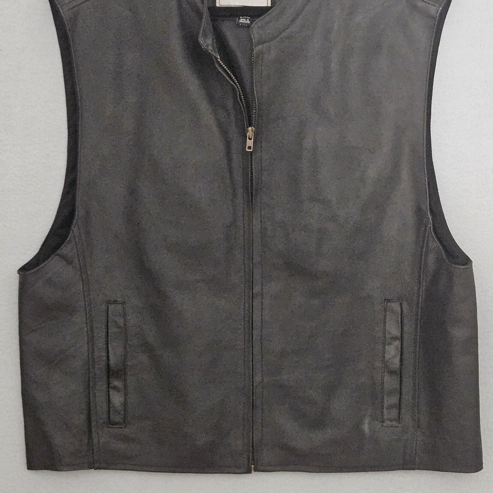 Men's Black Leather Vest 2XL